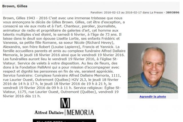 Décès de Gilles Brown